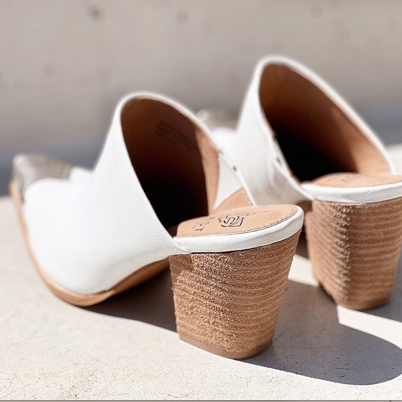 NEW White PU Leather Silver Metal Pointy Square Toe Block Heel Western Mule Shoe - Picture 9 of 12